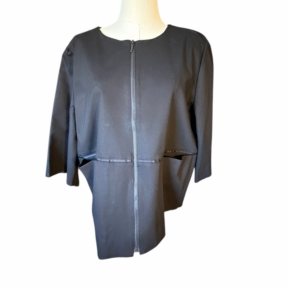Chico's Black Quarter Sleeve Full Zip-Up Shirt Jacket Sz 3